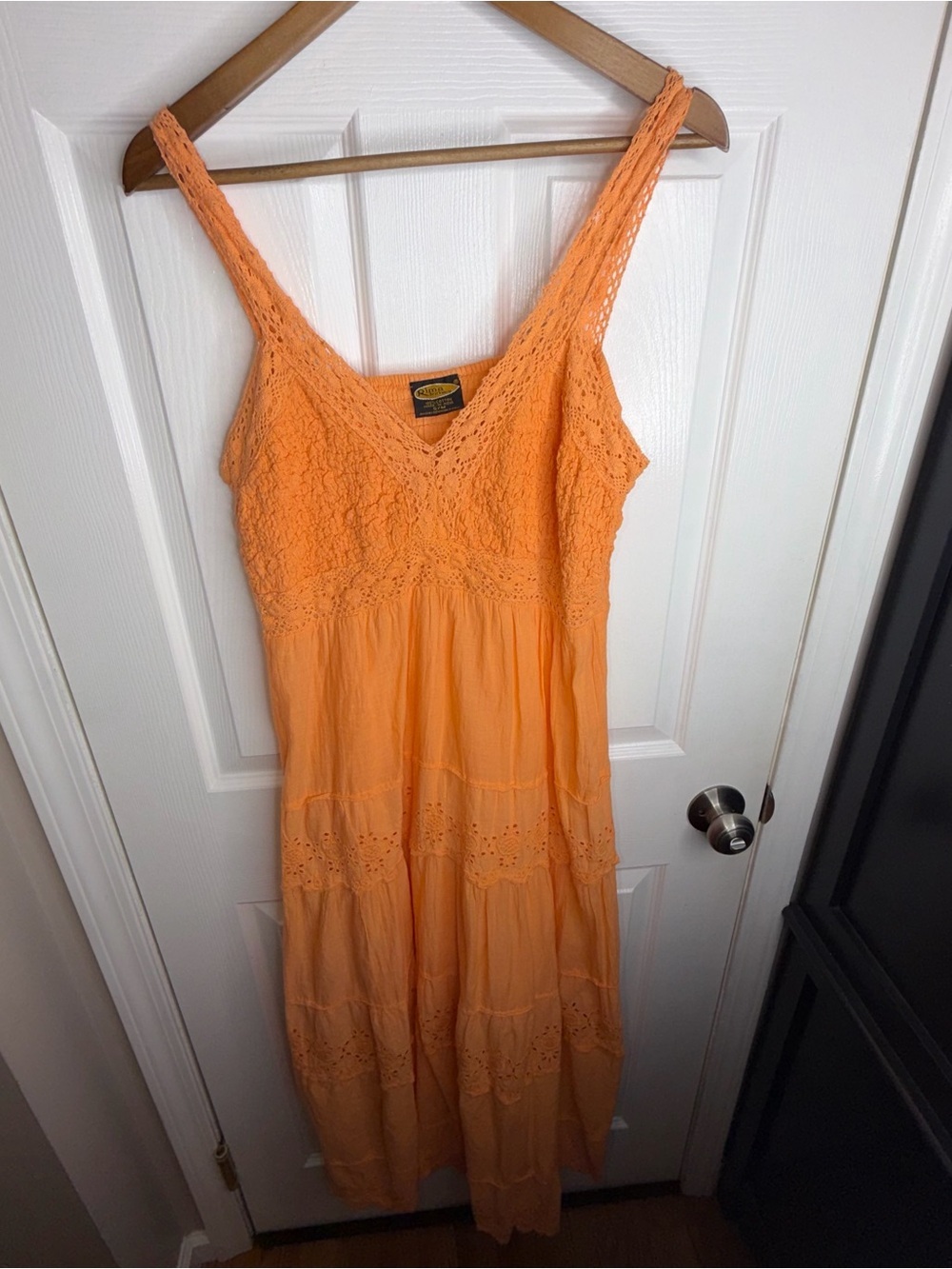 Rima Beachworld Womens S/M Maxi Dress Tiered Eyelet Crochet Orange Small - Picture 12 of 16